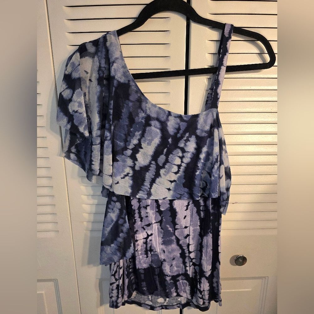 INC International Concepts blue tie-dye one-shoulder blouse - Picture 5 of 6